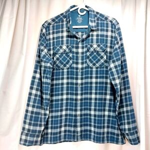 KUHL Dillingr Heavyweight Flannel‎ Shirt Mens Medium Blue Black Button Up Plaid